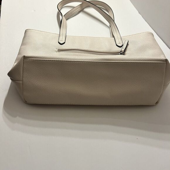 Jones New York White Leather Purse Bone Off White Ivory Leather Pockets Zipper - Picture 5 of 13